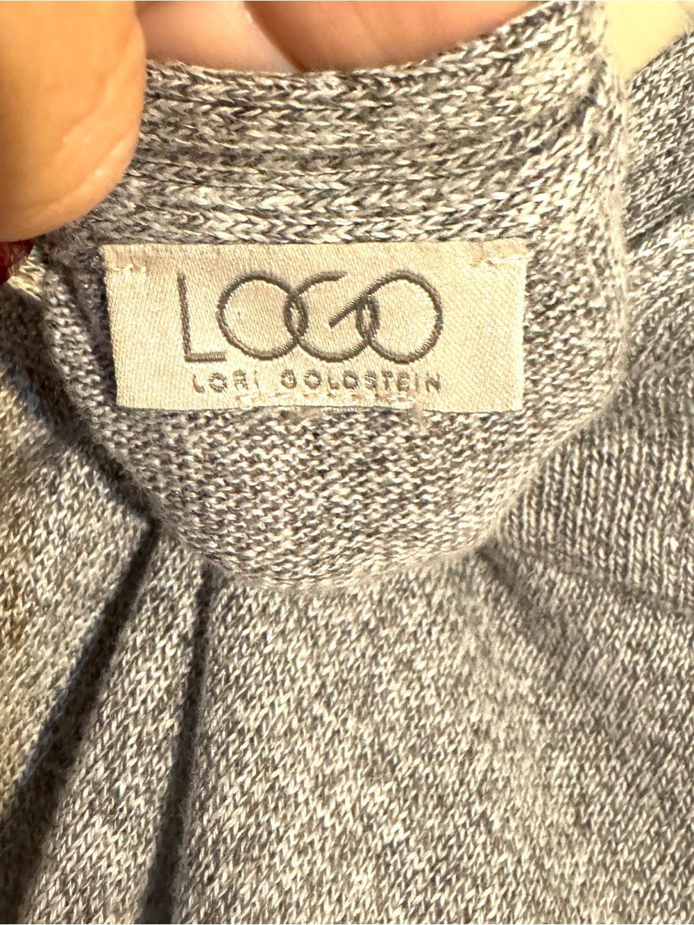 LOGO  Gray Button Front Cardigan with Cream Lace Trim Linen Blend - Picture 12 of 12